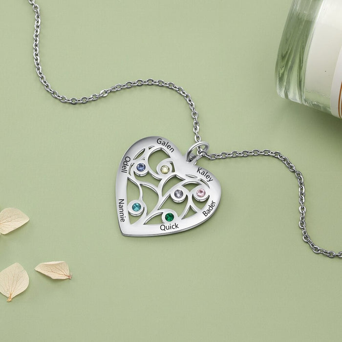 Personalized Tree of Life Heart Necklace