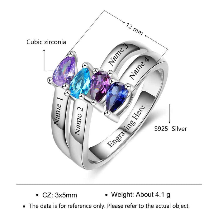 Personalized Gift for Friendship Engrave 4 Names Sister Birthstone Promise Rings 925 Sterling Silver Jewelry