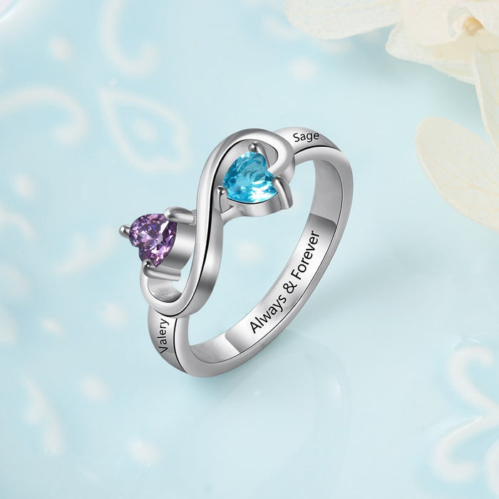 Personalized Jewelry 925 Sterling Silver Infinity Ring Custom Heart Birthstone & Name Ring Anniversary Gift