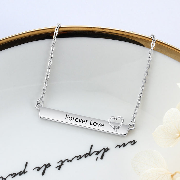 Personalized Engrave Name Necklace Strip With Heart