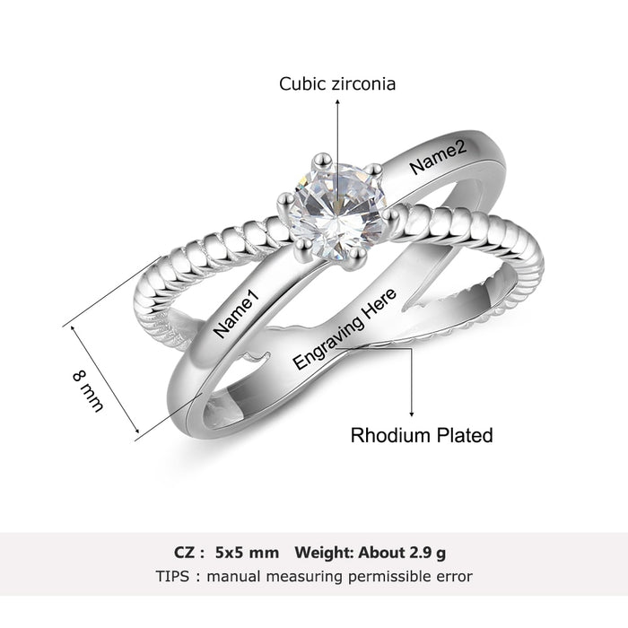 Personalized Custom Name Rings for Women X shape Crossed Engrave Wedding Engagement Ring with Zircon Jewelry