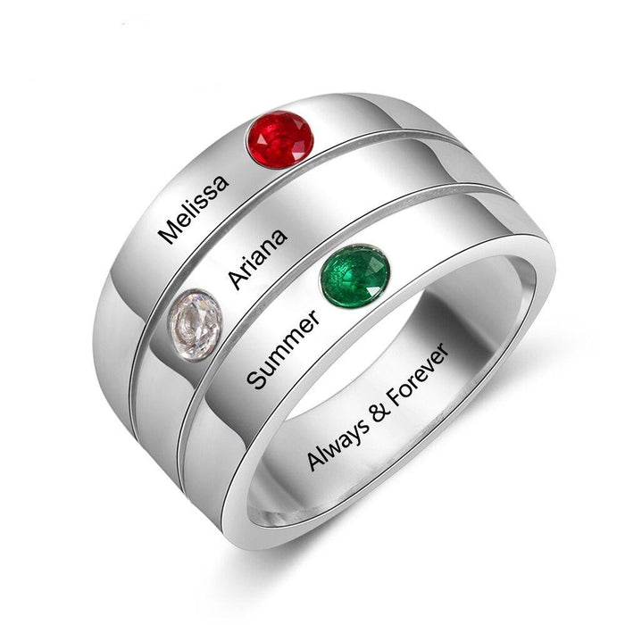 Personalized Mothers Rings with 3 birthstones Custom Engraved Name Stackable Rings for Women Birthday Gifts for Family