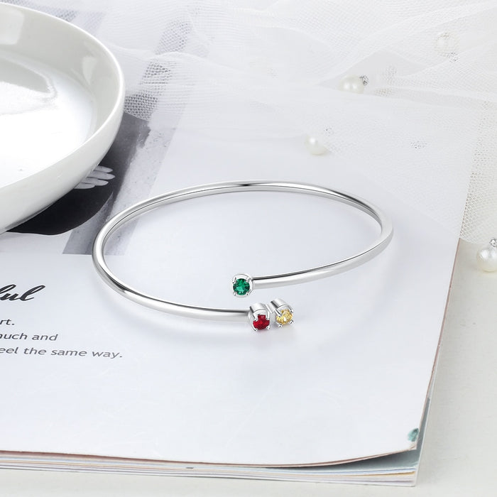 Personalized 3 Birthstones Bangle Bracelets for Women