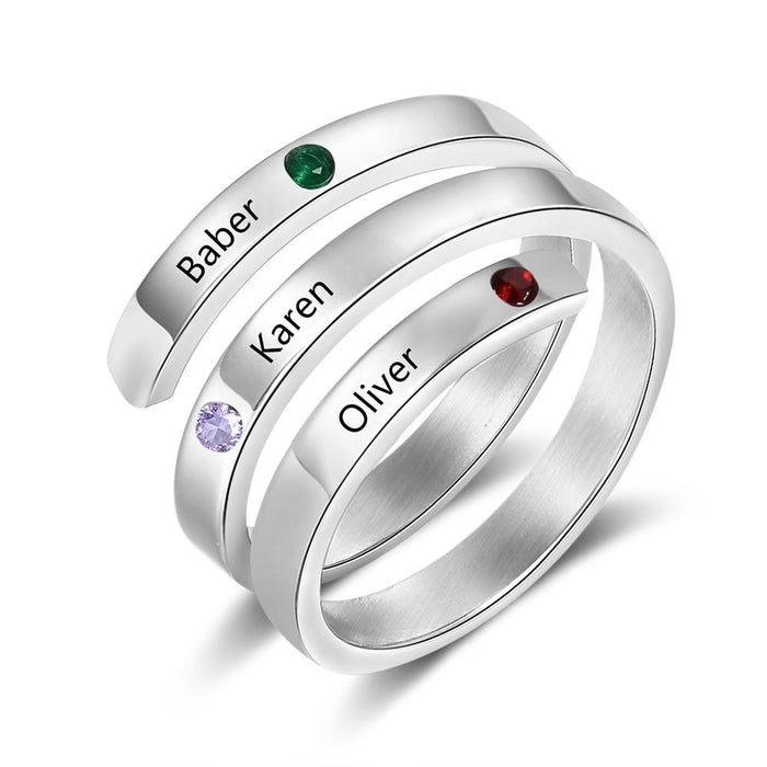Personalized Family Gift Customized Mother Ring with 3 Birthstones Engraved Name Ring Female Fashion Jewelry