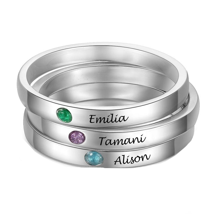 Personalized Stackable Name Ring with Birthstone 925 Sterling Silver Customized Engraved Rings for Women Fine Jewelry