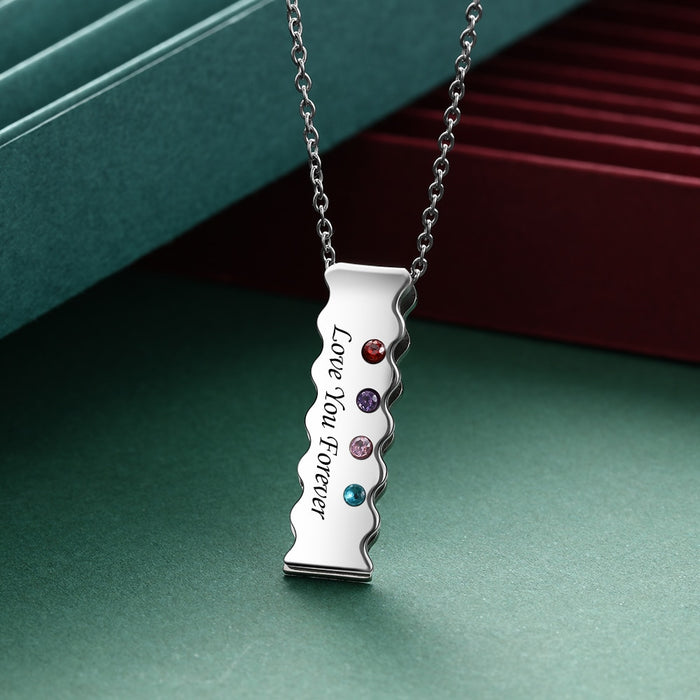 Personalized Name Bar Necklace With 4 Birthstones