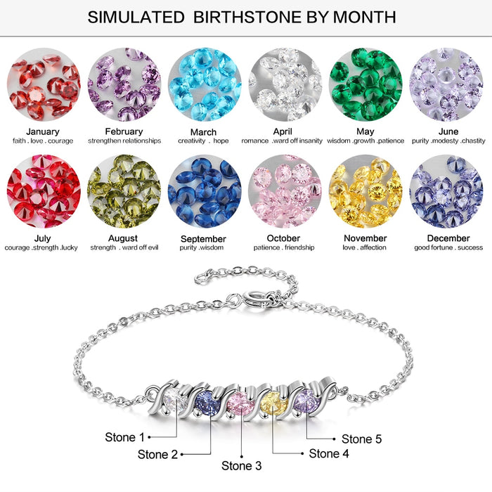 Personalized 5 Birthstones Chain Bracelet