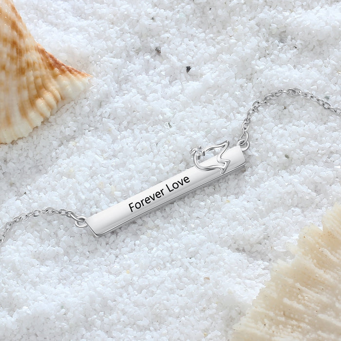 Personalized Name Necklace Strip Shape With Bird