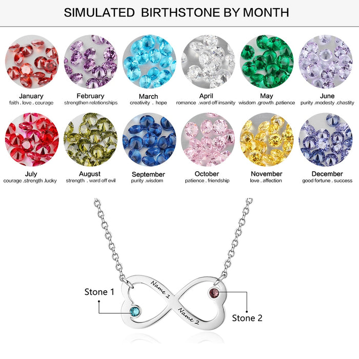 Personalized Name Necklace With 2 Birthstones Engraved