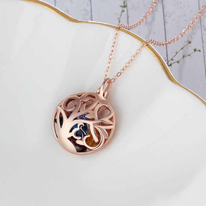 Rose Gold Color Round Hollow With Birthstone