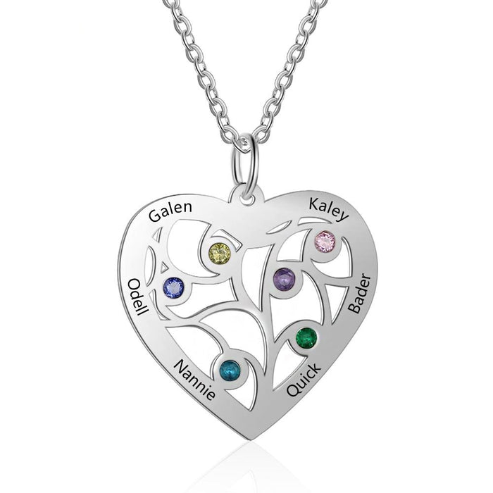 Tree of Life Necklace with 6 Birthstones Engraved