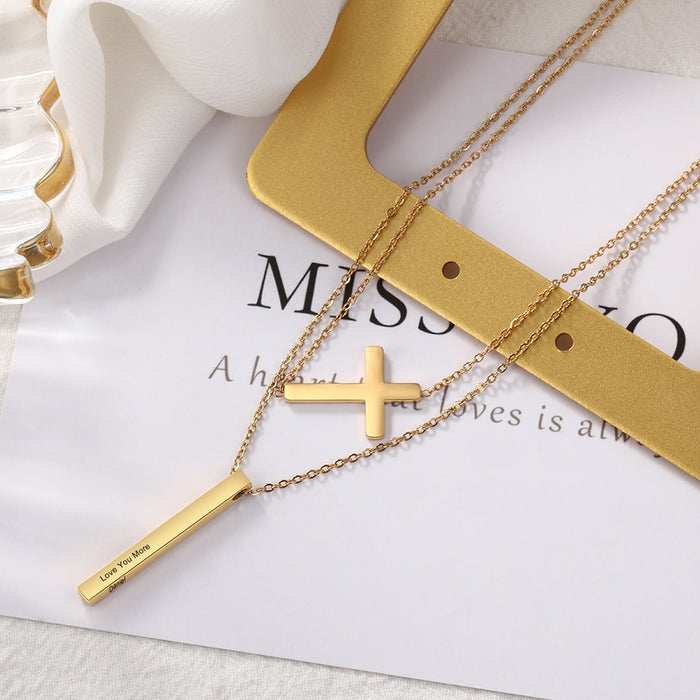 Personalized Name 4 Sides Vertical Bar Necklaces