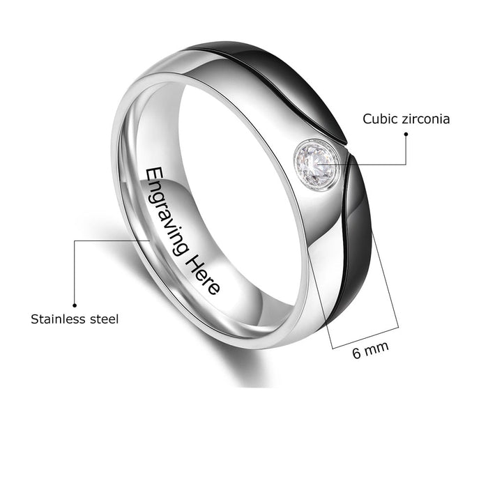 Personalized Stainless Steel Couple Rings With Zirconia