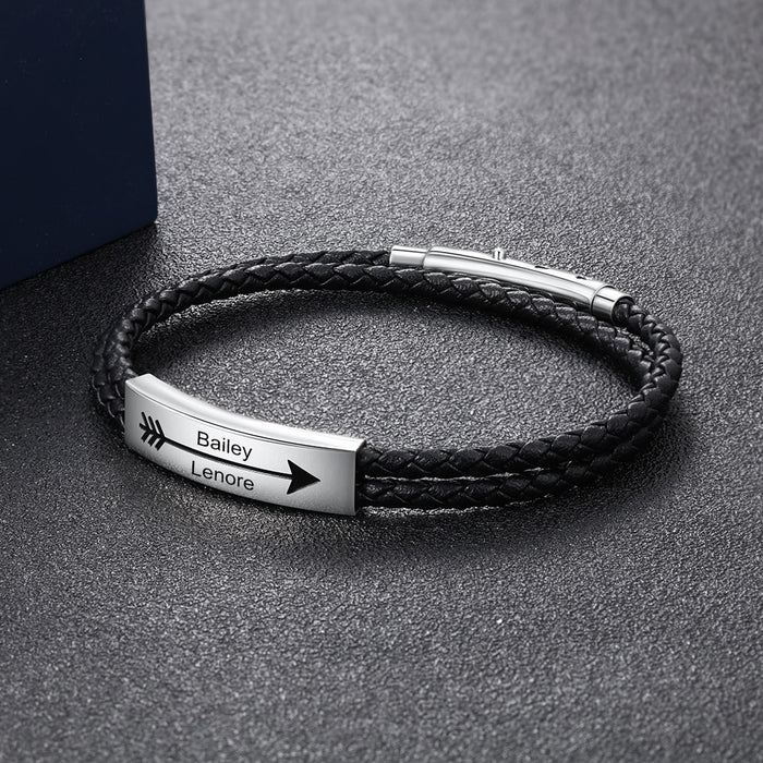 Personalized Stainless Steel 2 Names Bar Bracelets For Men