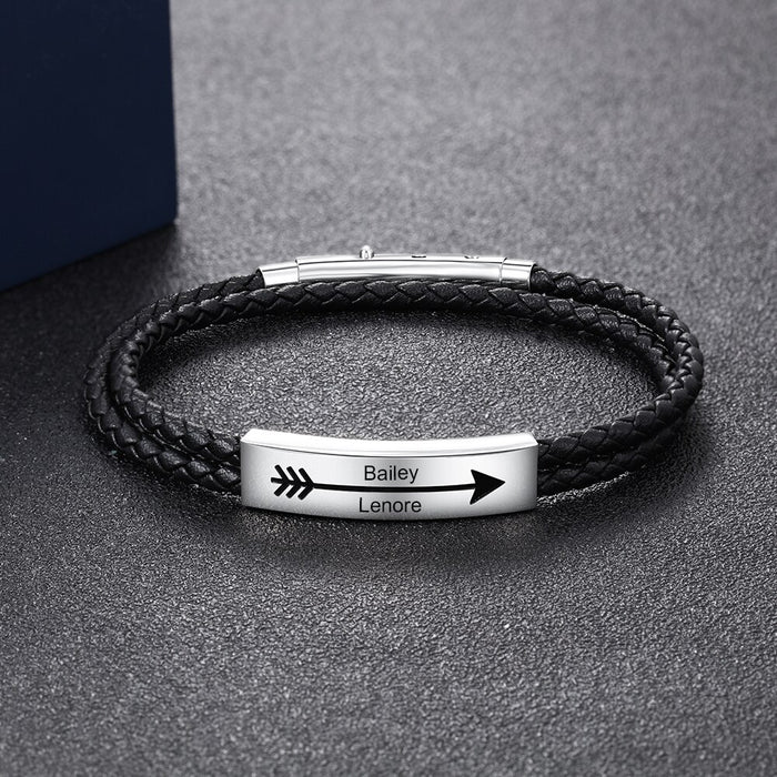 Personalized Stainless Steel 2 Names Bar Bracelets For Men