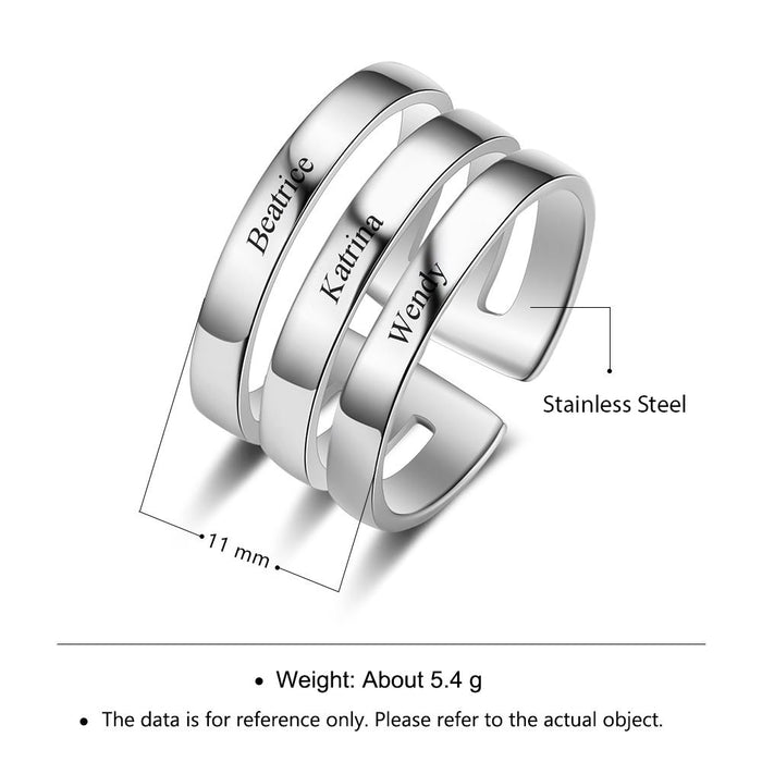 Personalized Stackable Rings for Women Engrave Custom 3 names Wide Ring Stainless Steel Family Gift for Mom