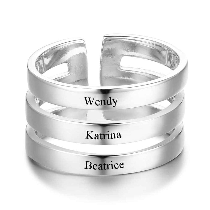 Personalized Stackable Rings for Women Engrave Custom 3 names Wide Ring Stainless Steel Family Gift for Mom
