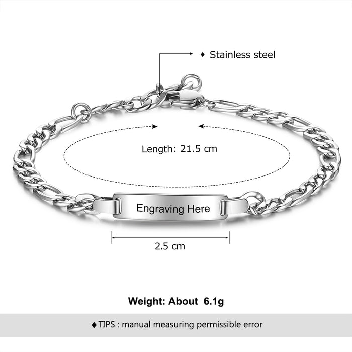 Personalized Engraving Name Bar Bracelets for Women Punk Style Stainless Steel Link Chain Bracelet Customized Gifts