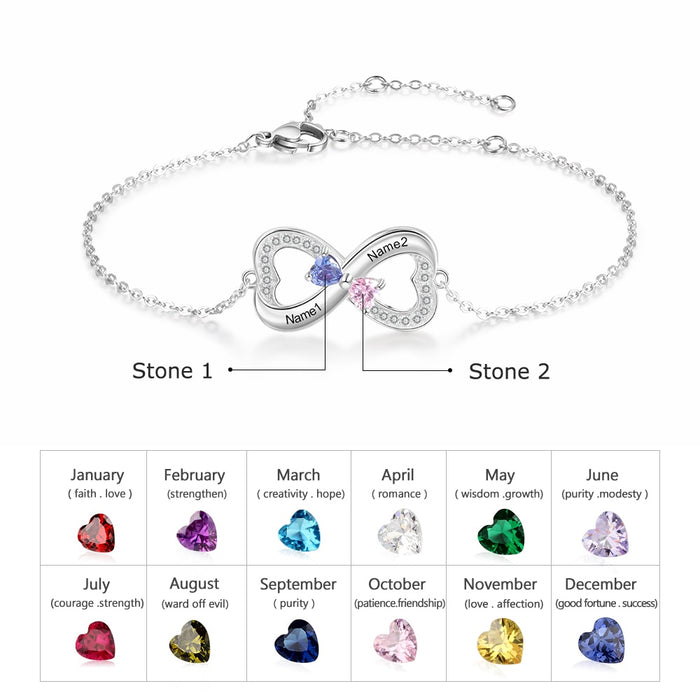 925 Sterling Silver Customized Infinity Bracelet with Heart Birthstone Personalized Engrave Name Bracelets for Lovers