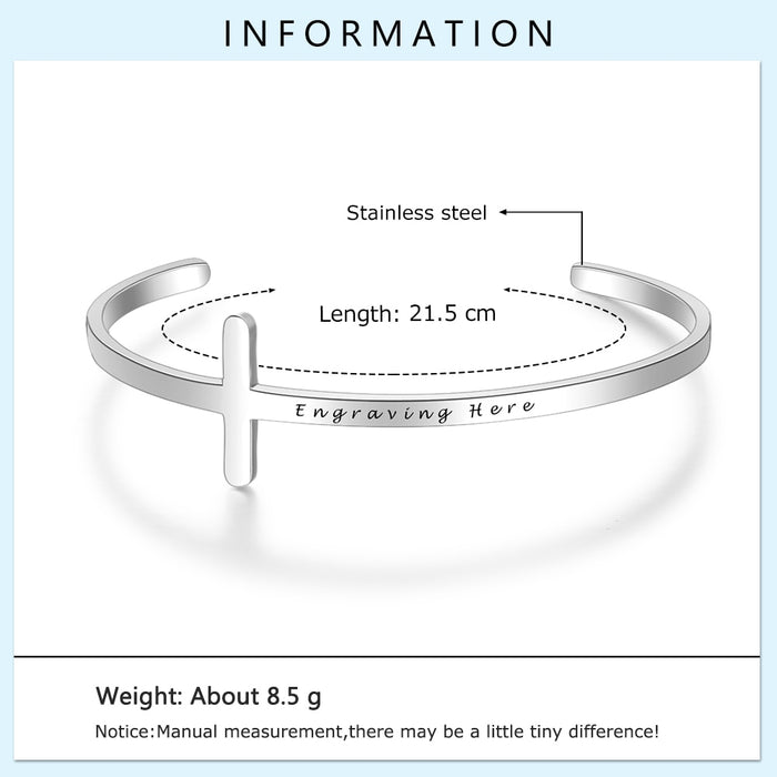 Customized Stainless Steel Cross Cuff Bangles for Women Personalized Engraved Bracelets & Bangles Birthday Gifts for Girlfriend