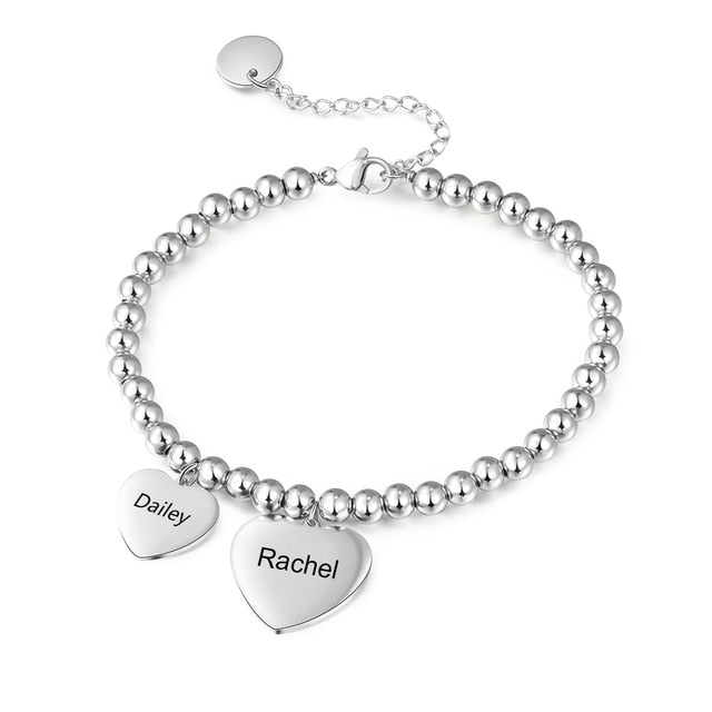Personalized Name Engraved Heart Charms Bracelets
