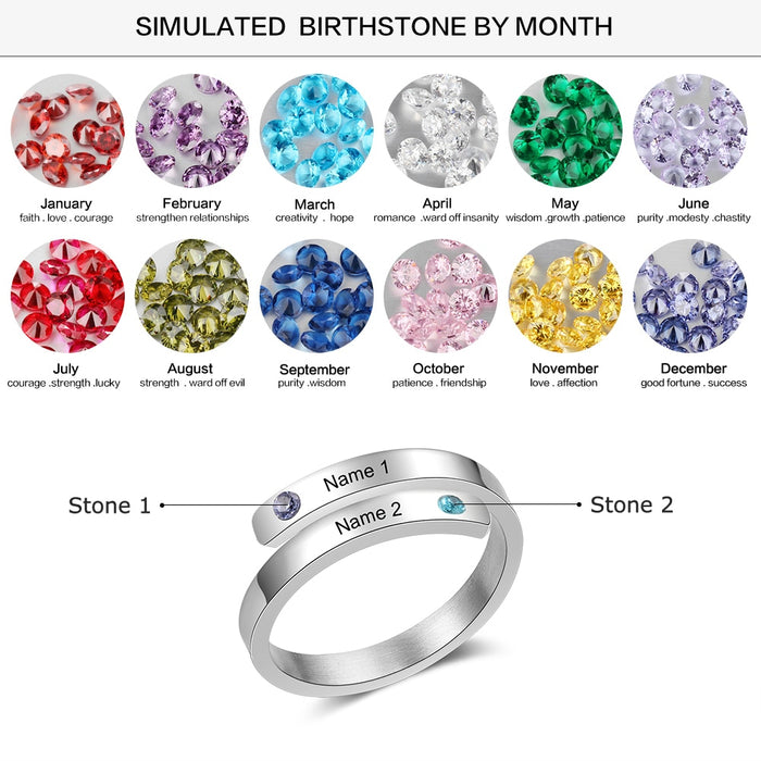 Personalized Couple Ring with 2 Names Custom Birthstone Wrap Engraved Rings for Women Christmas Gift for Sister Friends