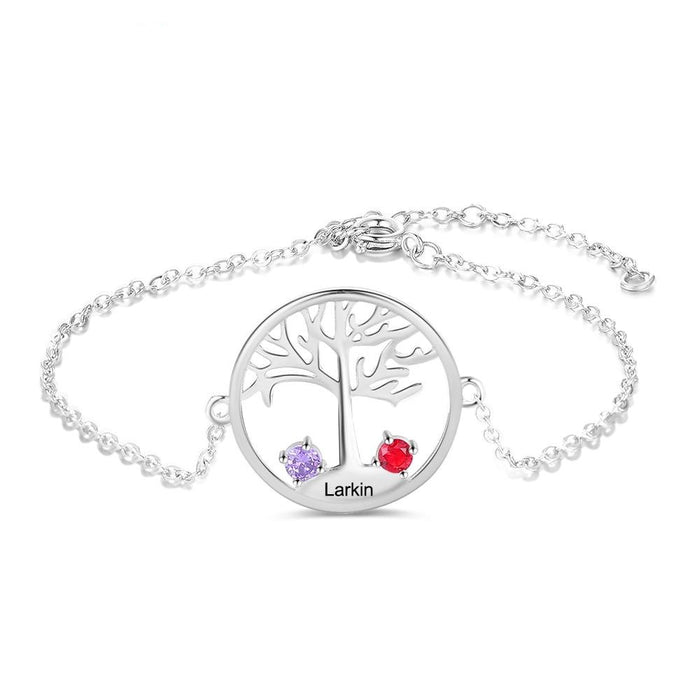 Personalized Tree of Life Engraved Bracelet with 2 Birthstones Customize Name Chain Bracelets for Women Accessories Jewelry Gift