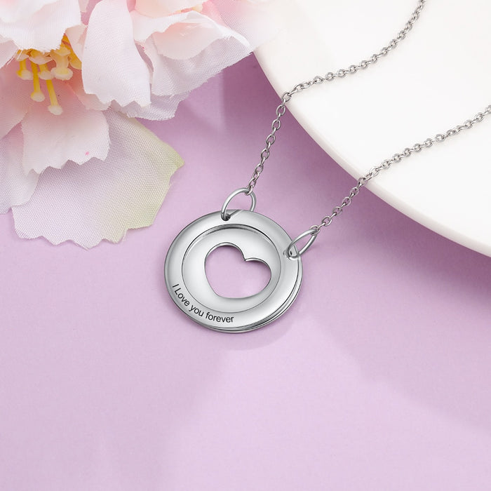 Engraving Heart Circle Pendant Necklaces