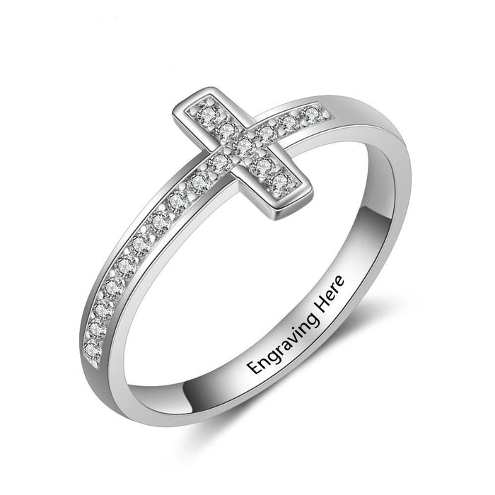 Personalized Cubic Zirconia Cross Rings For Women