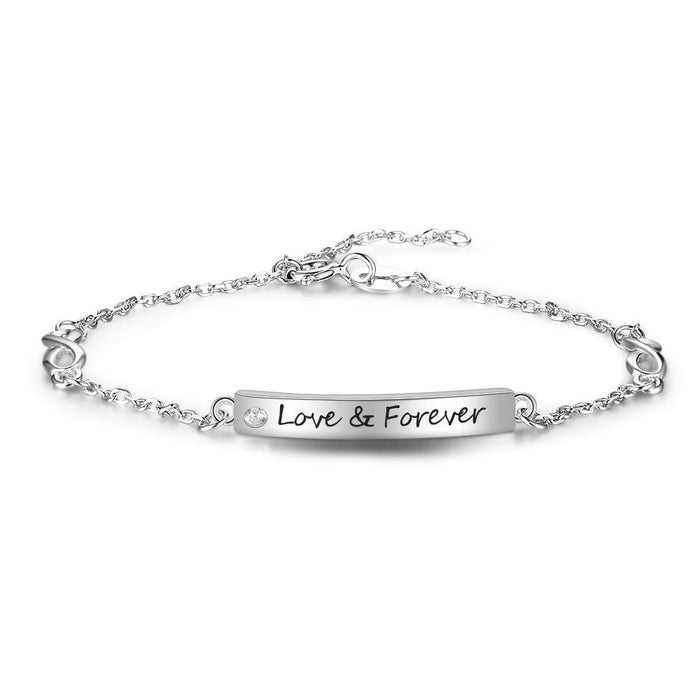 Personalized 925 Sterling silver Bracelets for Women Customize Engrave Name Bar Bracelets & Bangles with Infinity Gift for Lovers