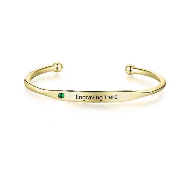 Personalized Engraved Name Bracelets for Women Custom Birthstone ID Bracelets Bangles Stainless Steel Jewelry