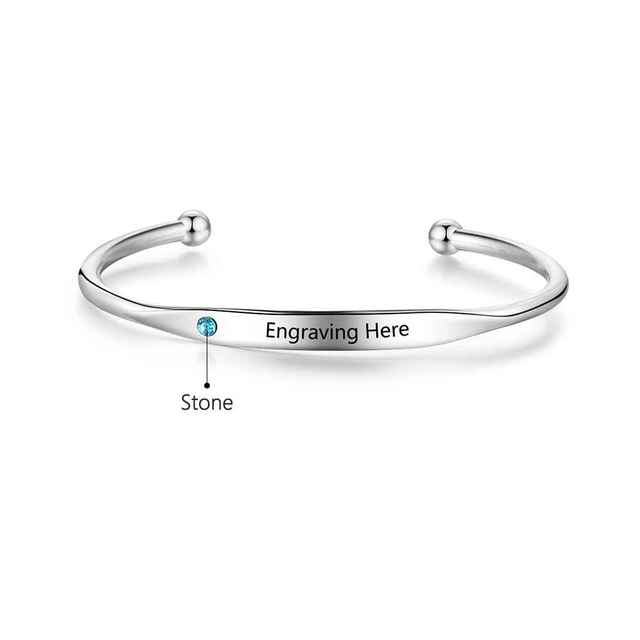 Personalized Engraved Name Bracelets for Women Custom Birthstone ID Bracelets Bangles Stainless Steel Jewelry