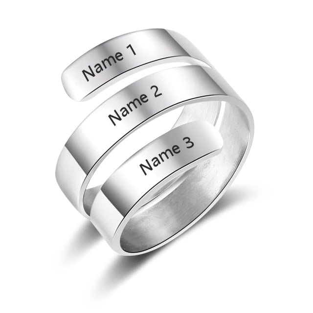 Personalized Gift Engraved 3 Names Ring Stainless Steel Adjustable Rings for Women Anniversary Jewelry