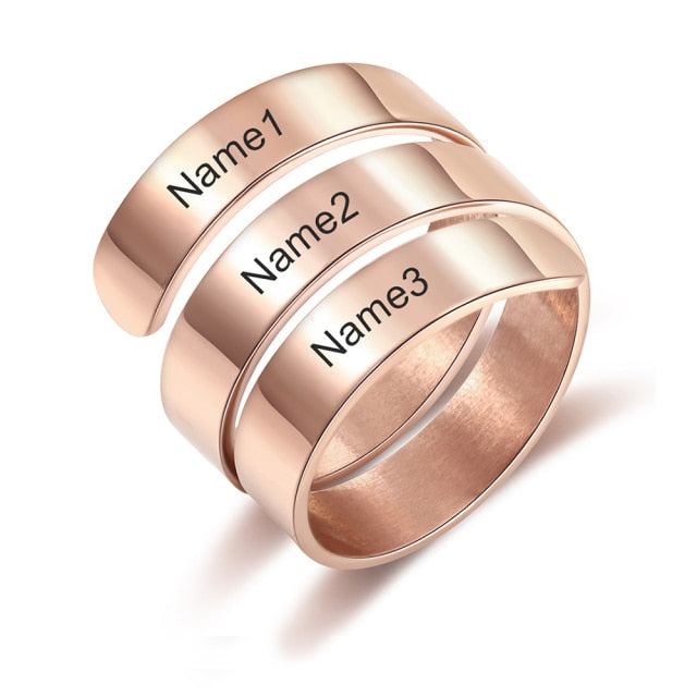 Personalized Gift Engraved 3 Names Ring Stainless Steel Adjustable Rings for Women Anniversary Jewelry