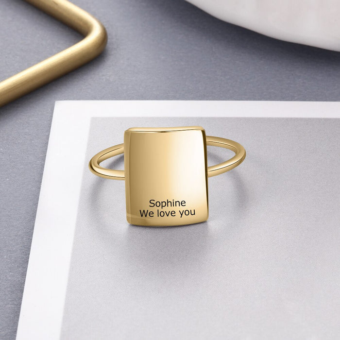 Personalized Jewelry Gold Color Stainless Steel Engraved Rings for Women Customized Square Ring OL Ladies Jewelry