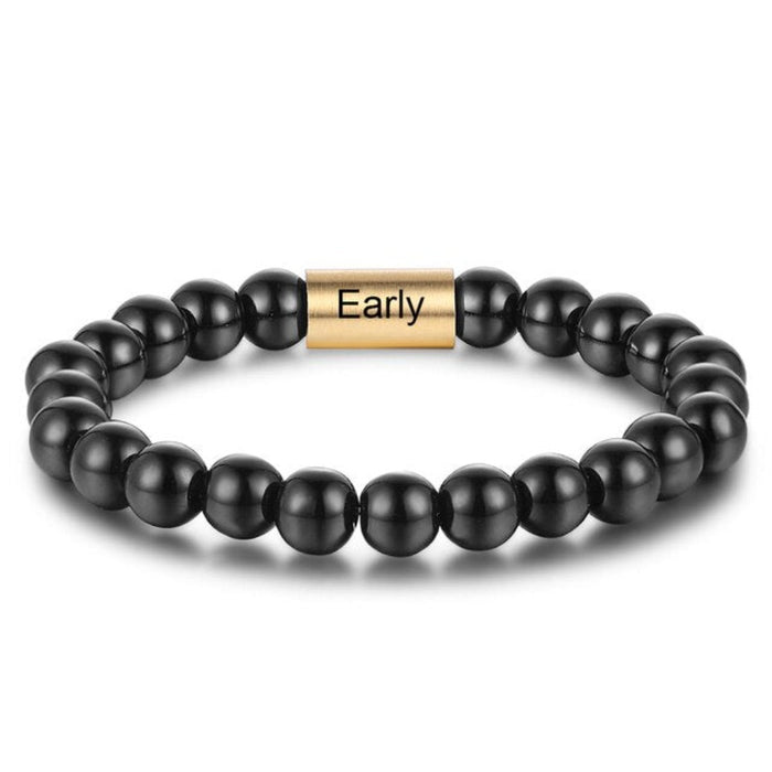 Personalized Name Engraved Black Beads Chain Bracelets For Men