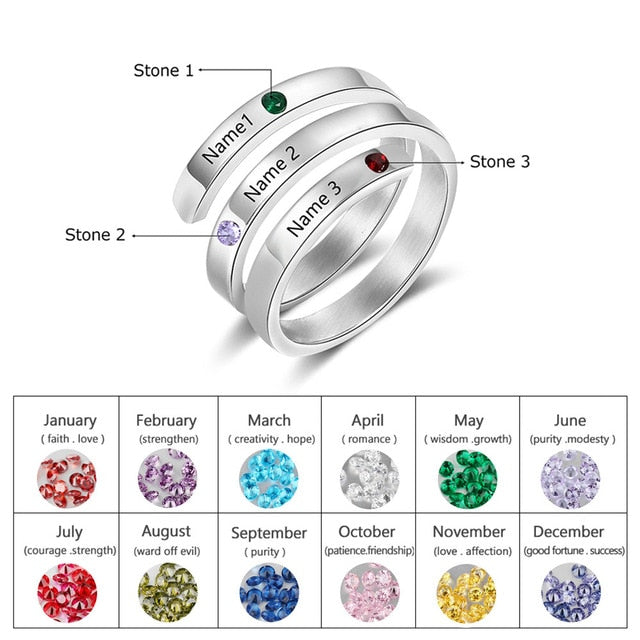Personalized Mothers Rings Custom Name Birthstone Wrap Rings for Women Engraved Jewelry Anniversary Gifts for Mom