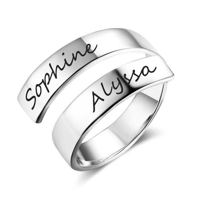 Personalized Gift Customized Engraved Name Stainless Steel Adjustable Rings for Women Anniversary Jewelry