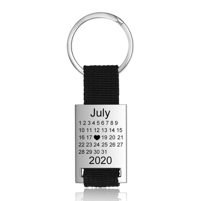 Personalized Engraved Name And Date Highlighted Calendar Key Chain