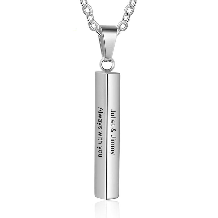 Personalized Vertical Bar 3 Sides Engraved Necklaces