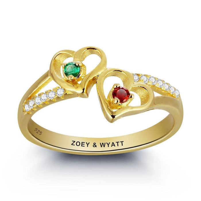 2 Birthstone & Engraving Personalized Ring For Women