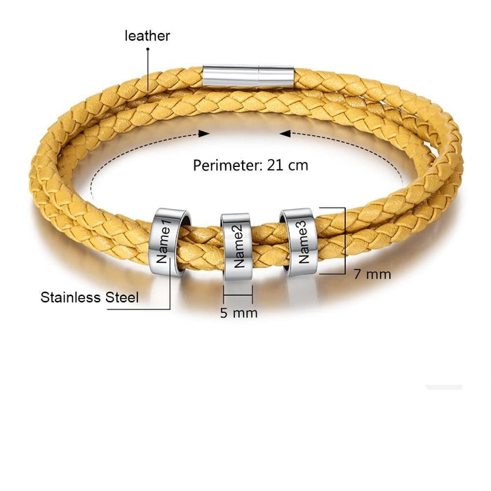 Custom Engraving 3 Names Leather Bracelets For Women And Men