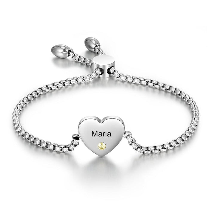 Personalized Engraved Name Heart-Shaped Bracelet