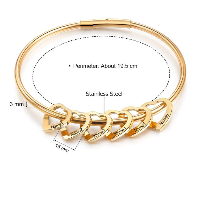 Personalized Engraved 6 Names Gold-Color Stainless Steel Bracelets