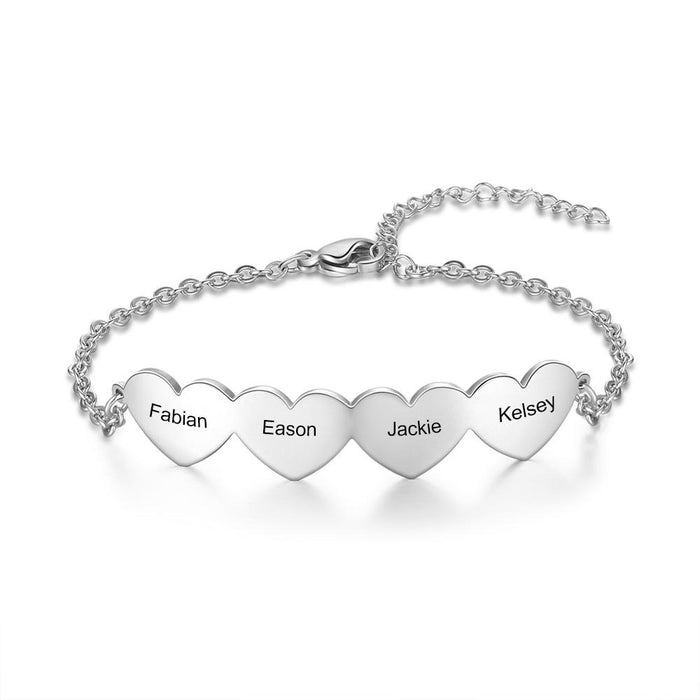 Customized 4 Hearts Charm Bracelets  for Women Stainless Steel Personalized Engraved Bracelets Custom Jewelry Gifts