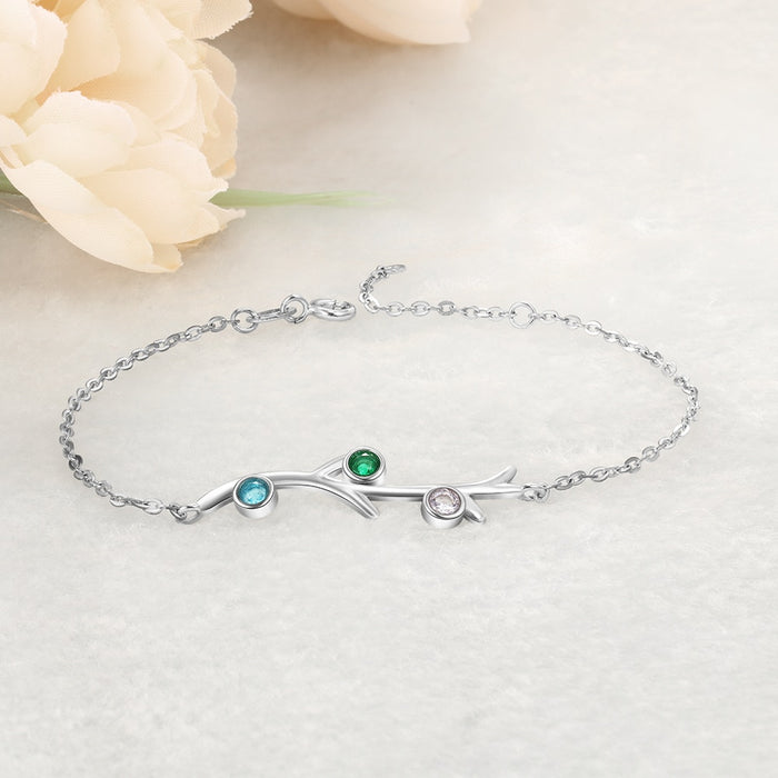 Customized 3 Birthstones Bracelets for Women Branch Bracelets & Bangles Personalized Gift Wedding Jewelry