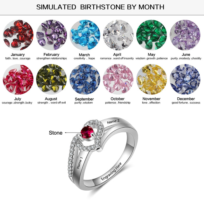 Personalized Gift Birthstone Engraved Names Adjustable Rings For Women Promise Love Anniversary Jewelry