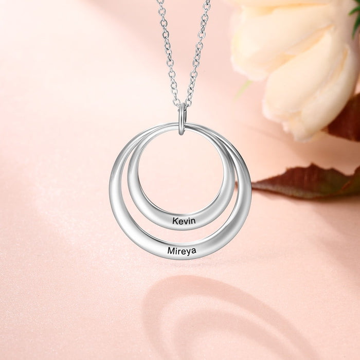 Customized 2 Names Engraved Necklaces for Women Personalized Double Circle Pendant Necklace