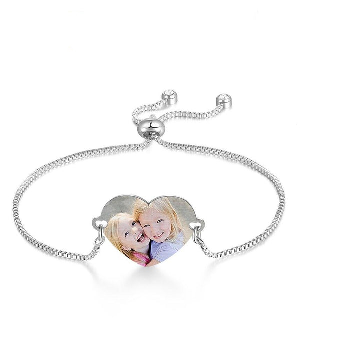 Customized Photo Engrave Name Bracelets for Women Personalized Stainless Steel Heart Adjustable Chain Bracelets Jewelry