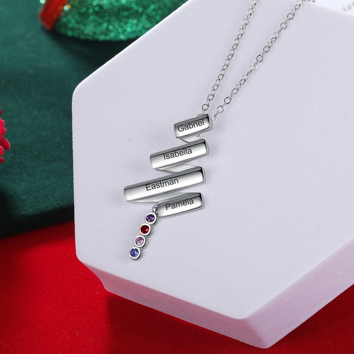 Personalized Birthstone Necklace With 4 Engraving Names